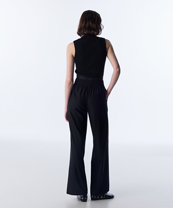 ÇİFT KAT BEL WIDE LEG PANTOLON-TW6250003349001-Siyah-Pantolon