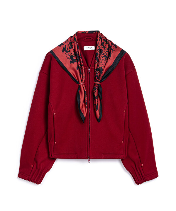ÇIKARILABİLİR FULARLI BOMBER CEKET-TW6250005083034-Kırmızı-Ceket