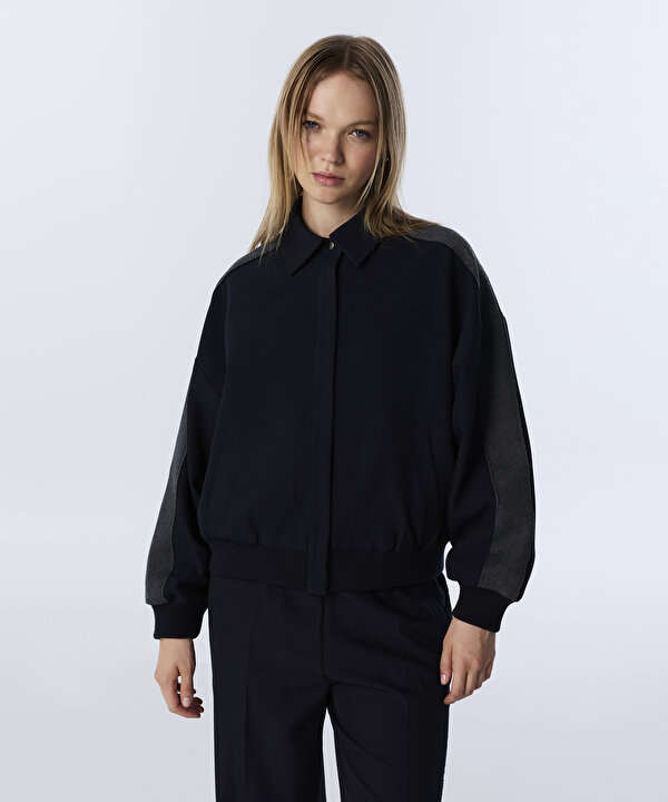 COLORBLOCK KUMAŞ MIX CEKET-TW6250005102015-Lacivert-Mont