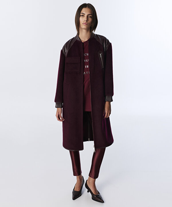 ASİMETRİK CEPLİ KUMAŞ MIX KABAN-TW6250008054035-Bordo-Kaban