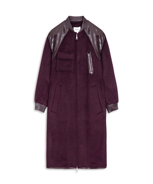 ASİMETRİK CEPLİ KUMAŞ MIX KABAN-TW6250008054035-Bordo-Kaban