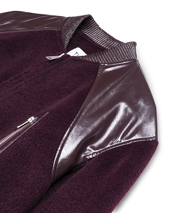 ASİMETRİK CEPLİ KUMAŞ MIX KABAN-TW6250008054035-Bordo-Kaban