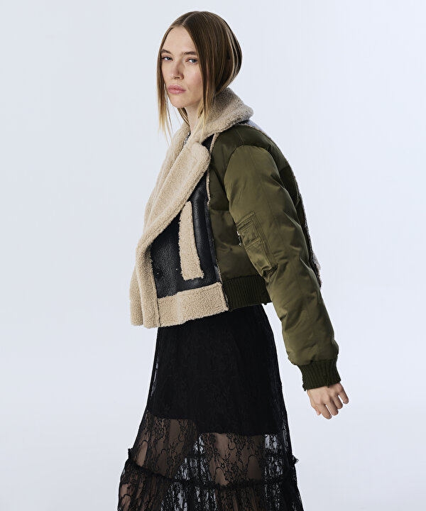 KUMAŞ MIX GENİŞ YAKA MONT-TW6250012034001-Siyah-Mont
