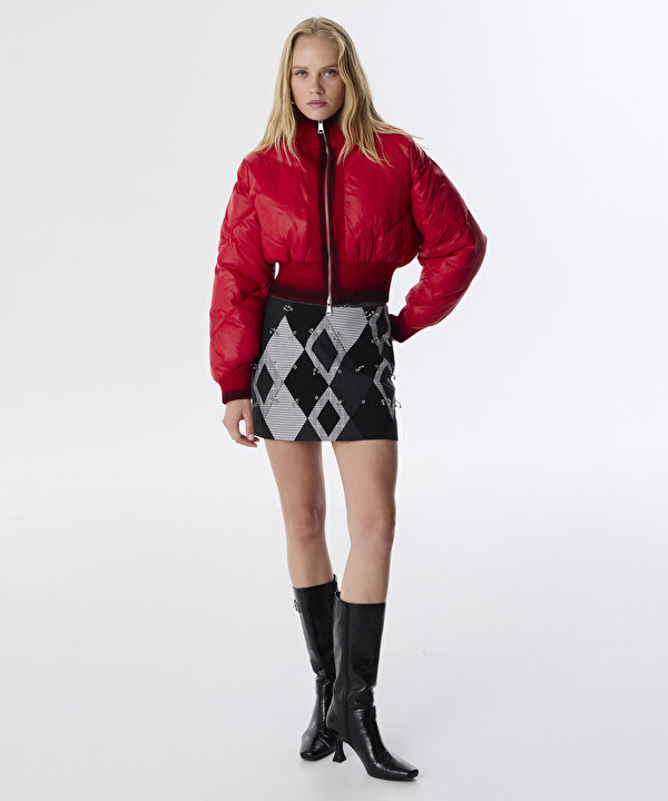 KUMAŞ MIX KAPİTONE MONT-TW6250012063034-Kırmızı-Mont