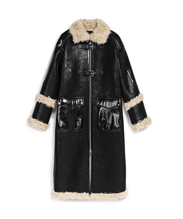 SUNİ KÜRK MIX DERİ GÖRÜNÜMLÜ MONT-TW6250012172001-Siyah-Mont