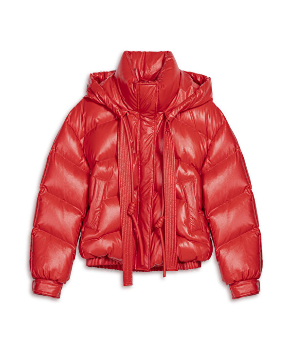PARLAK DOKULU PUFFER MONT-TW6250012227034-Kırmızı-Mont