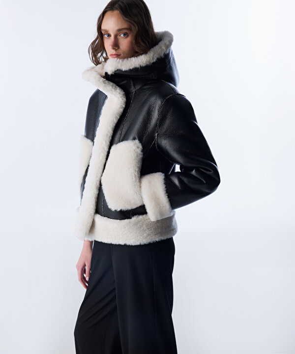 SUNİ KÜRK MIX COLORBLOCK MONT-TW6250012235001-Siyah-Mont
