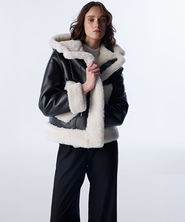 SUNİ KÜRK MIX COLORBLOCK MONT-TW6250012235001-Siyah-Mont