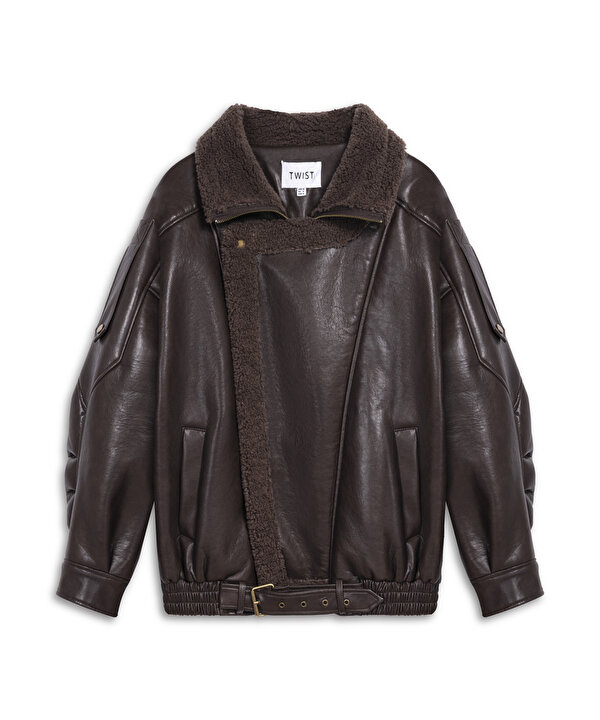 KUMAŞ MIX OVERSIZE MONT-TW6250012244074-Kahverengi-Mont