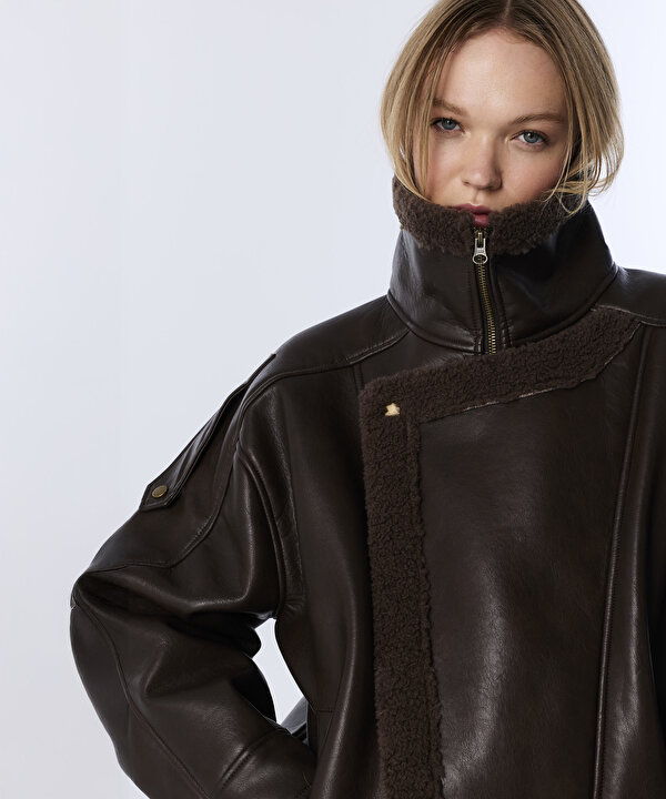 KUMAŞ MIX OVERSIZE MONT-TW6250012244074-Kahverengi-Mont