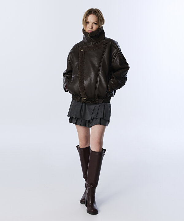 KUMAŞ MIX OVERSIZE MONT-TW6250012244074-Kahverengi-Mont
