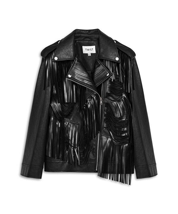 DERİ GÖRÜNÜMLÜ PÜSKÜLLÜ BIKER MONT-TW6250012258001-Siyah-Mont