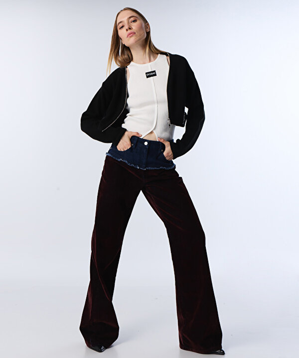 COLORBLOCK WIDE LEG JEAN PANTOLON-TW6250018042008-Mürdüm-Jean Pantolon