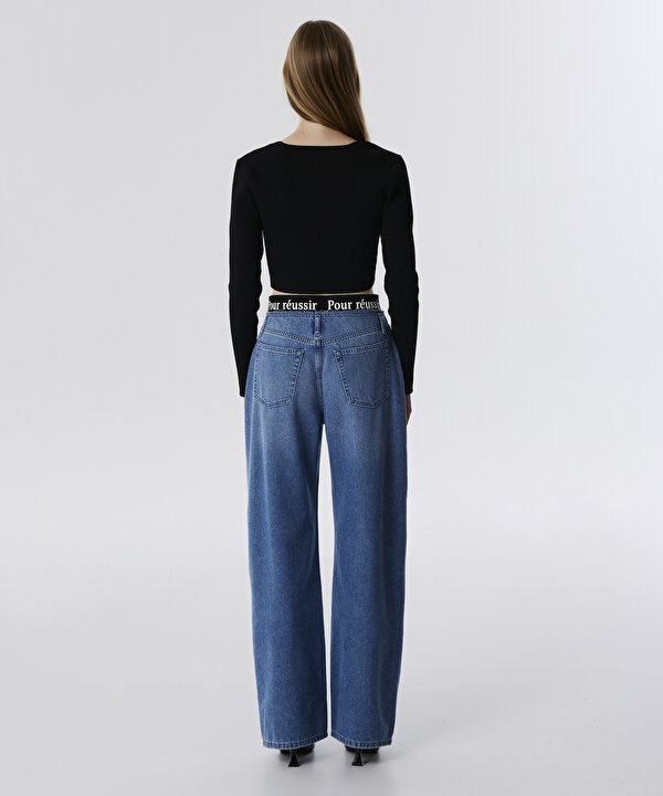 METAL AKSESUARLI CROP TRİKO-TW6250050163001-Siyah-Triko & Kazak