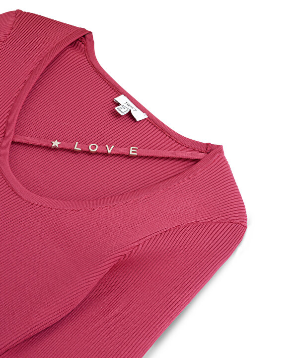 METAL AKSESUARLI CROP TRİKO-TW6250050163033-Pembe-Triko & Kazak