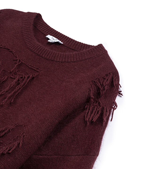 PÜSKÜLLÜ KAZAK-TW6250050273035-Bordo-Triko & Kazak
