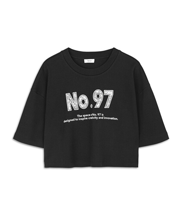 DANTEL NAKIŞLI OVERSIZE TİŞÖRT -TW6250070052001-Siyah-TİŞÖRT