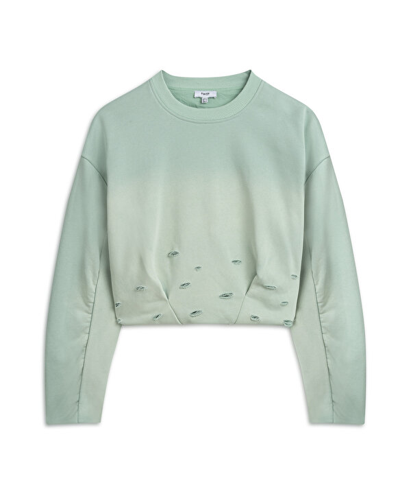 ESKİTME EFEKTLİ SWEATSHIRT-TW6250091015013-Mint Yeşili-Sweatshırt