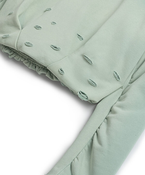 ESKİTME EFEKTLİ SWEATSHIRT-TW6250091015013-Mint Yeşili-Sweatshırt