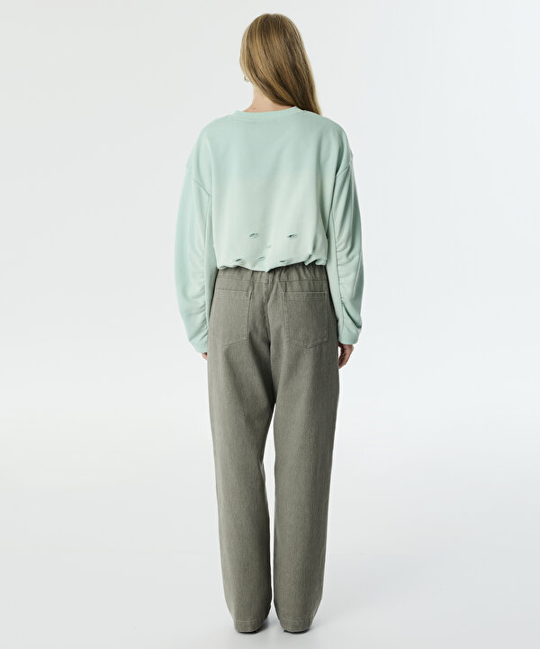 ESKİTME EFEKTLİ SWEATSHIRT-TW6250091015013-Mint Yeşili-Sweatshırt