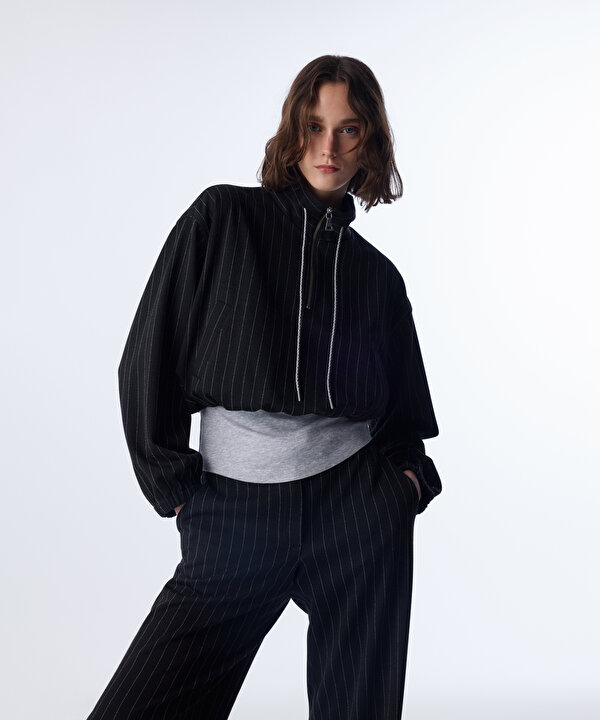 ÇİZGİ DESEN KUMAŞ MIX SWEATSHIRT-TW6250091107015-Lacivert-Sweatshırt