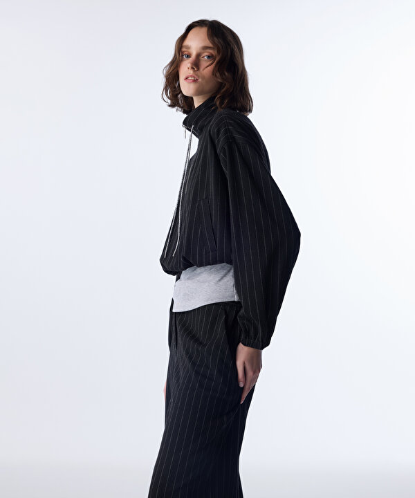 ÇİZGİ DESEN KUMAŞ MIX SWEATSHIRT-TW6250091107015-Lacivert-Sweatshırt