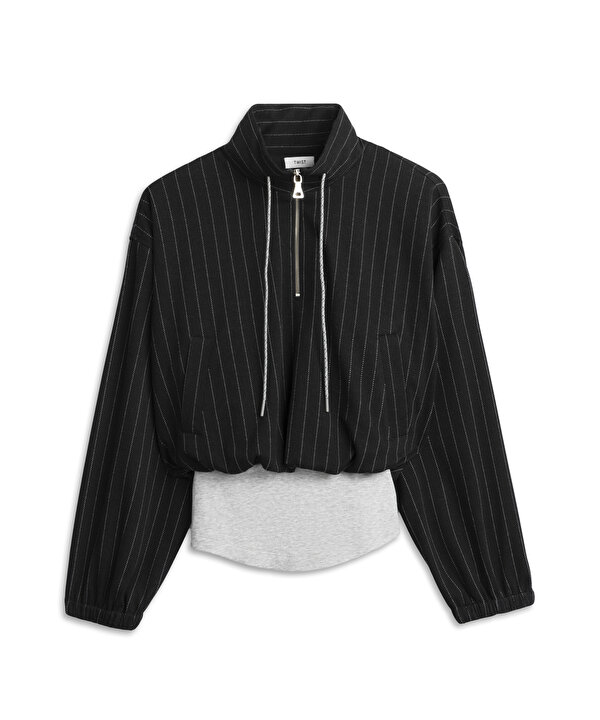 ÇİZGİ DESEN KUMAŞ MIX SWEATSHIRT-TW6250091107015-Lacivert-Sweatshırt