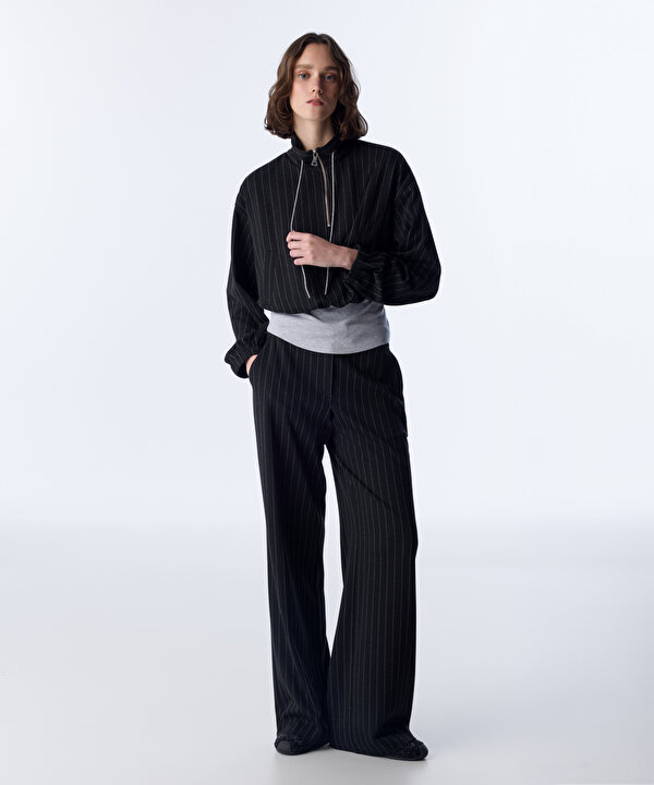 ÇİZGİ DESEN KUMAŞ MIX SWEATSHIRT-TW6250091107015-Lacivert-Sweatshırt