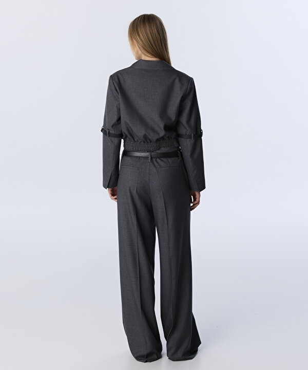 SUNİ DERİ KEMERLİ CROP BLAZER-TW6250106019036-Antrasit-Blazer