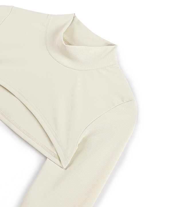 YÜKSEK YAKA CROP BLUZ-TW6250130004018-Ekru-Büstiyer