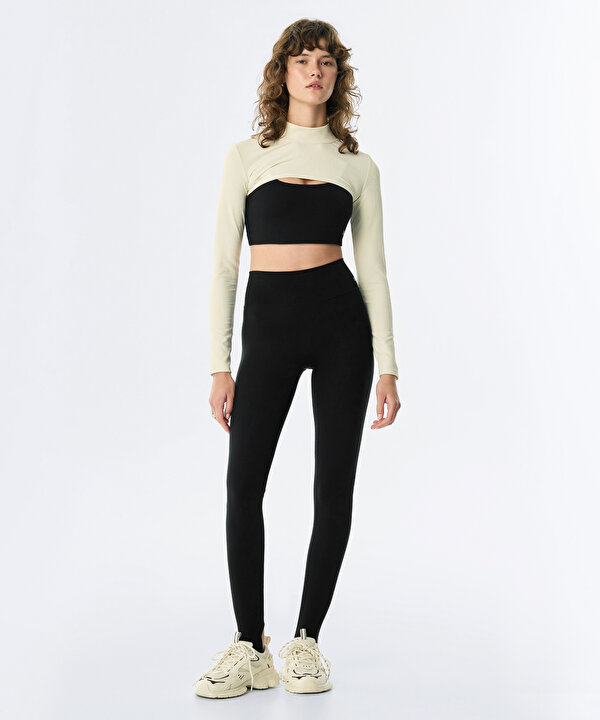 YÜKSEK YAKA CROP BLUZ-TW6250130004018-Ekru-Büstiyer