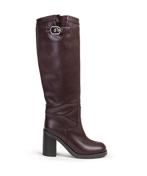 DERİ GÖRÜNÜMLÜ TOPUKLU ÇİZME-TW6250035021035-Bordo-Çizme