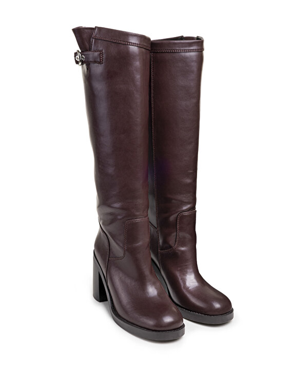 DERİ GÖRÜNÜMLÜ TOPUKLU ÇİZME-TW6250035021035-Bordo-Çizme