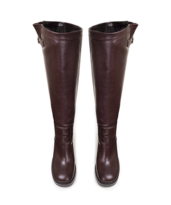 DERİ GÖRÜNÜMLÜ TOPUKLU ÇİZME-TW6250035021035-Bordo-Çizme