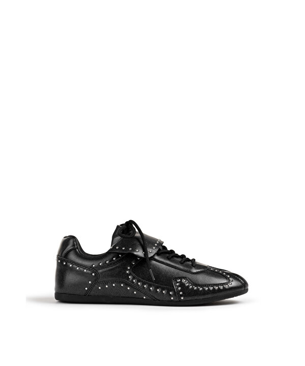 TROK BASKILI DERİ GÖRÜNÜMLÜ SNEAKER-TW6250062014001-Siyah-Sneaker