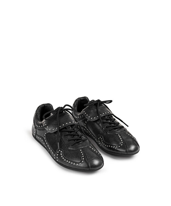 TROK BASKILI DERİ GÖRÜNÜMLÜ SNEAKER-TW6250062014001-Siyah-Sneaker