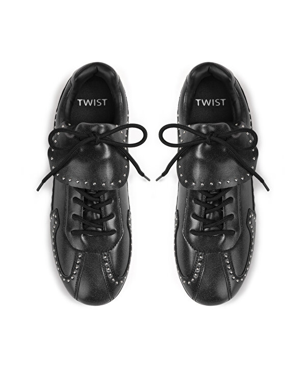 TROK BASKILI DERİ GÖRÜNÜMLÜ SNEAKER-TW6250062014001-Siyah-Sneaker
