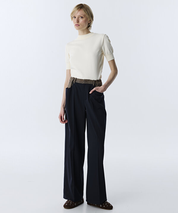 EKOSE DESEN MIX WIDE LEG PANTOLON-TW6260003102015-Lacivert-Pantolon