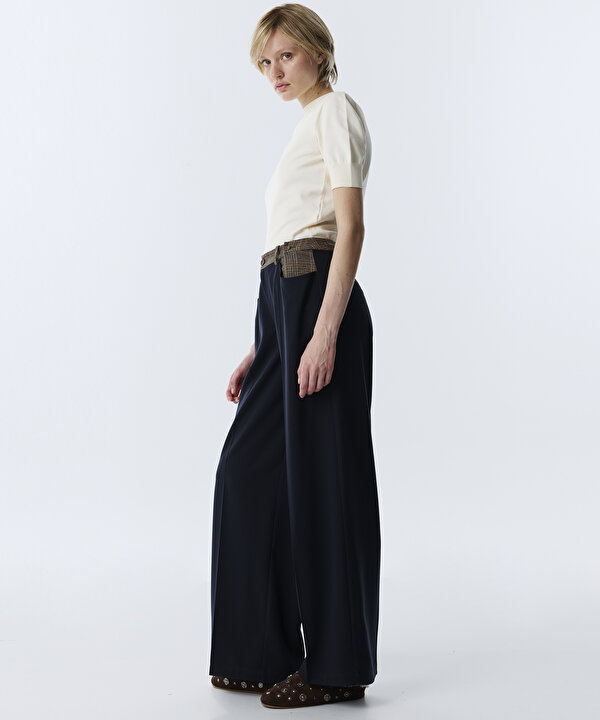 EKOSE DESEN MIX WIDE LEG PANTOLON-TW6260003102015-Lacivert-Pantolon
