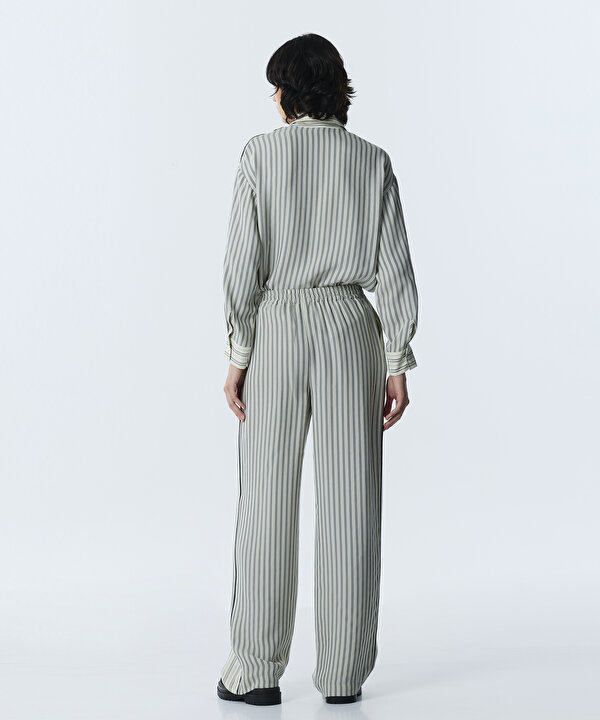 ÇİZGİLİ ELASTİK BEL PANTOLON-TW6260003136018-Ekru-Pantolon