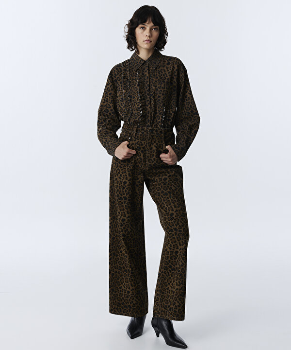 LEOPAR DESEN PANTOLON-TW6260003149074-Kahverengi-Pantolon