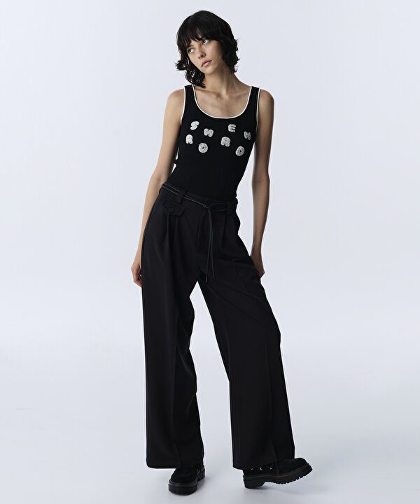 KORDONLU WIDE LEG PANTOLON-TW6260003162001-Siyah-Pantolon