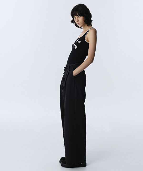 KORDONLU WIDE LEG PANTOLON-TW6260003162001-Siyah-Pantolon