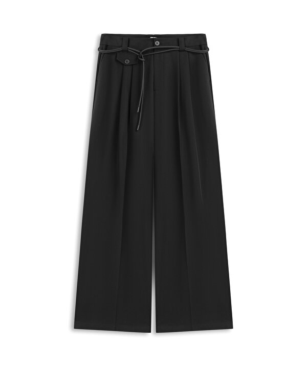 KORDONLU WIDE LEG PANTOLON-TW6260003162001-Siyah-Pantolon
