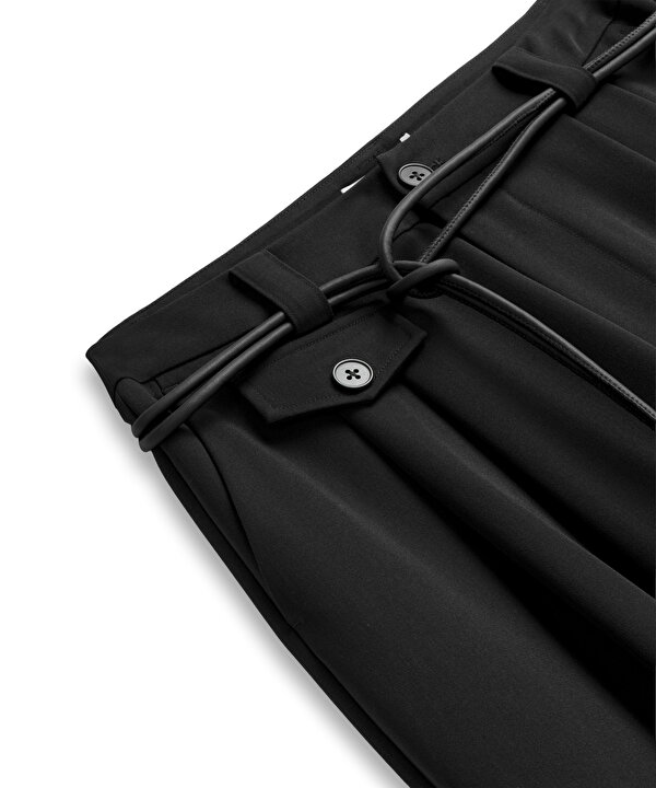 KORDONLU WIDE LEG PANTOLON-TW6260003162001-Siyah-Pantolon