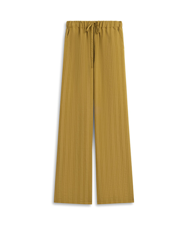 ELASTİK BEL ÇİZGİLİ PANTOLON-TW6260003164024-Hardal-Pantolon
