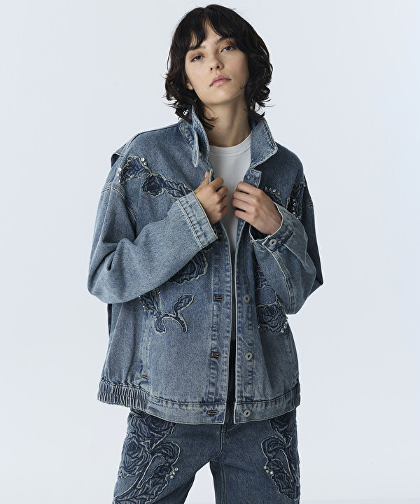 FLORAL PATCH Lİ DENİM CEKET-TW6260005113089-Mavi-Ceket
