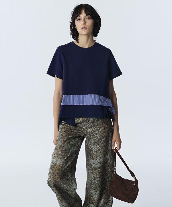 KATMANLI DESEN MIX BLUZ-TW6260006124015-Lacivert-Bluz