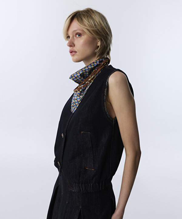 FULARLI DENİM YELEK-TW6260007105015-Lacivert-Yelekk