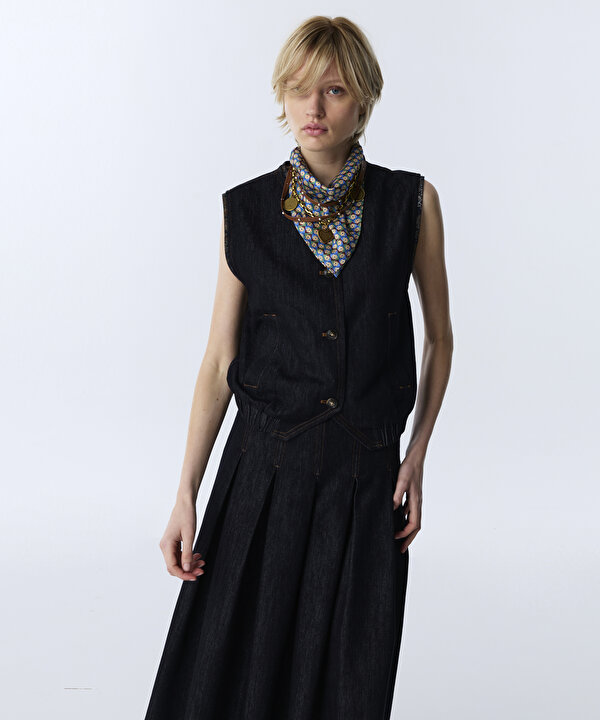 FULARLI DENİM YELEK-TW6260007105015-Lacivert-Yelekk